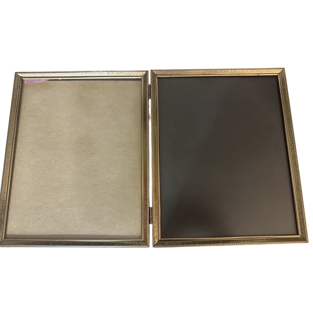 Vintage Gold Metal Double Picture Photo Frame Ornate  8x10 Red Felt Back Glass